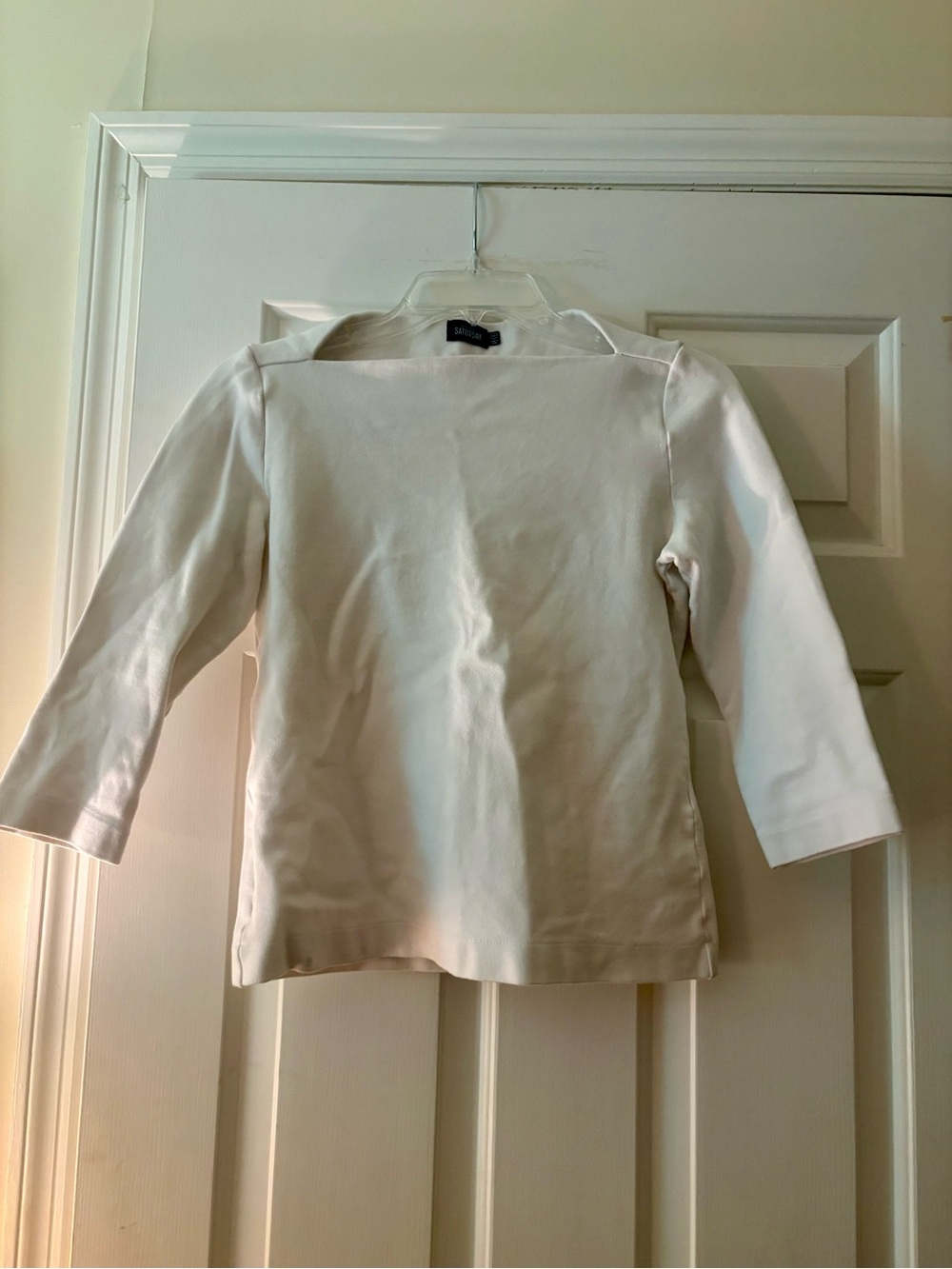 Kate Spade Saturday Women's White Boatneck 3/4 Sleeves Cotton Top XS